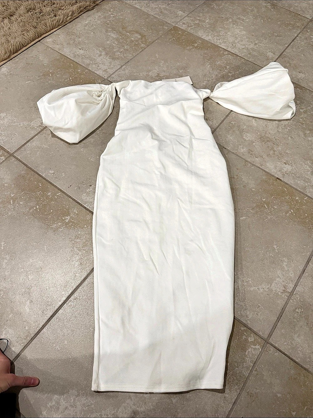 Club L London Keira White Bardot Puff Sleeves Midi Dress Keira Bardot Puff
